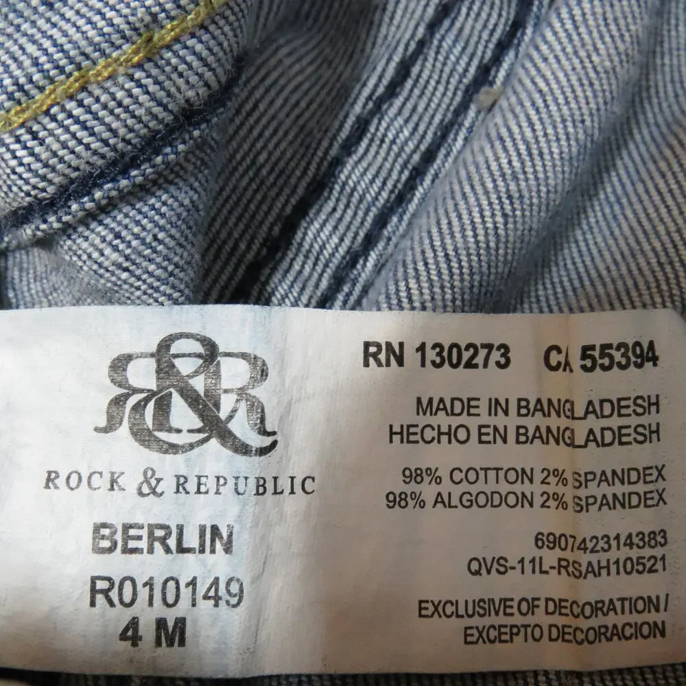 Y2k Vintage Rock & Republic Berlin Low Rise Straight Jeans Rhinestones 4 28" - Picture 8 of 9